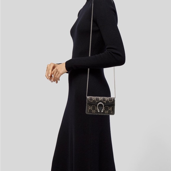 Gucci GG Denim Monogram Super Mini Dionysus Shoulder Crossbody Bag Black 476432 - Picture 16 of 17